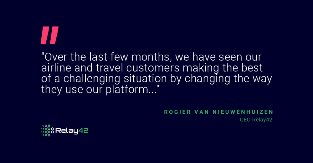 blue banner with quote from Rogier: "Over the last few months, we have seen our airline and travel customers making the best of a challenging situation by changing the way they use our platform..."